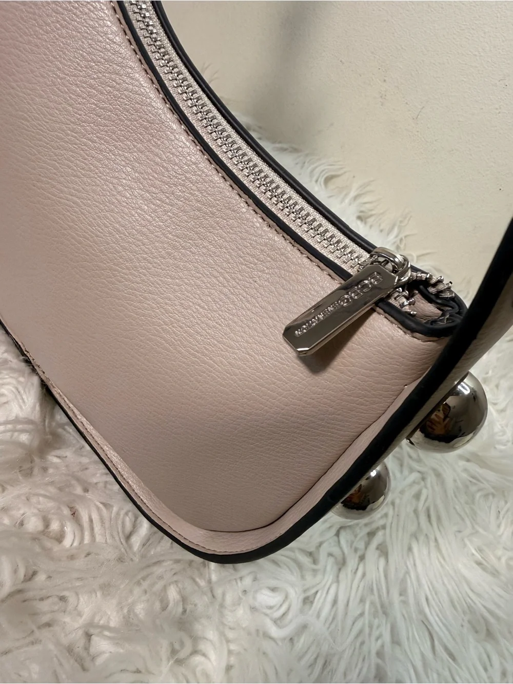 BCBG Faux-Leather Hobo Shoulder Bag in Pale Pink